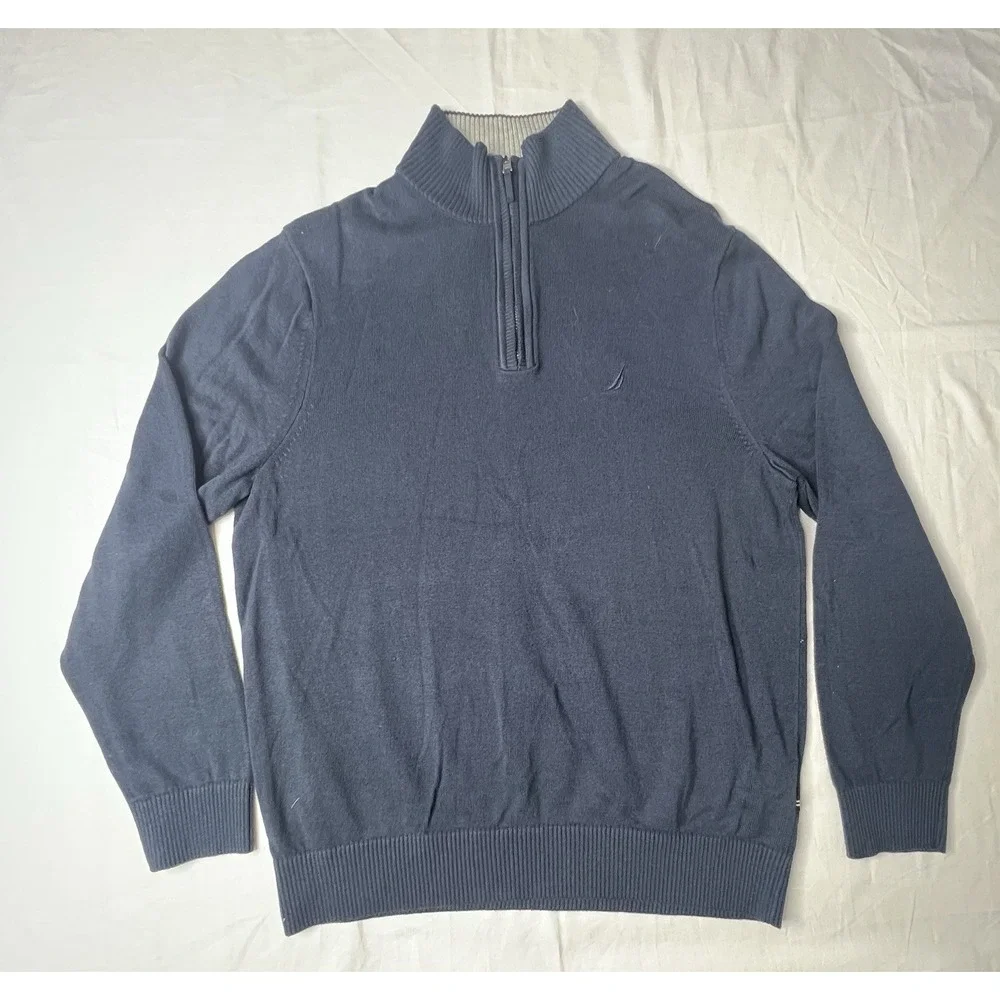 Nautica Mens Blue‎ Long Sleeve Fleece Quarter Zip Size Large Mock Neck